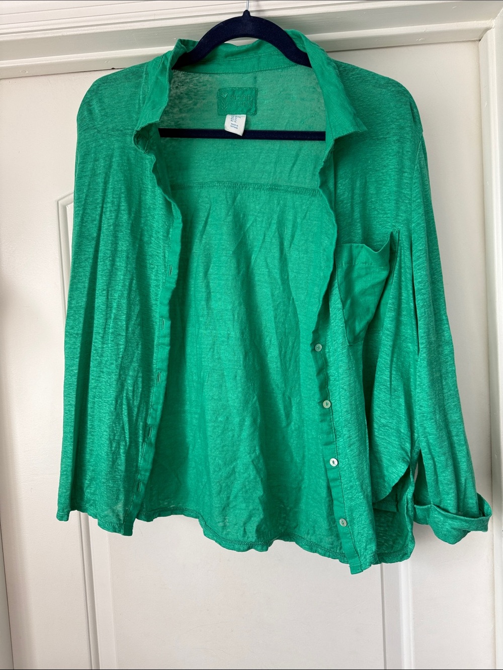 Sigrid Olsen Women’s Kelly Green Slub Linen Button Down Shirt XL Vacation Resort